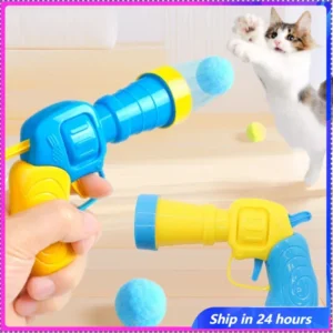 Cat Plush Ball Shooting Gun Kitten Creative Shooting Gun Games Stretch Plush Ball Toy Cat Self Hi Silent Ball Toy Pet Supplies